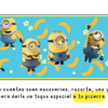 Banderines de Bienvenida con temática de Minions 31 Se muestran seis personajes Minion amarillos en diferentes poses sobre un fondo azul con plátanos y estrellas amarillos. El texto en la parte inferior dice: