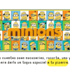 Banderines de Bienvenida con temática de Minions 32 Se muestra un collage de personajes de los Minions en varias poses y expresiones. El texto en español en la parte inferior dice:
