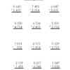 Cuadernillo de repaso. Matemáticas. Quinto grado: hoja en español con 12 restas de números enteros en 3 filas y 4 columnas, perfecta para practicar sustracción; cada ejercicio muestra dos números apilados para operar.