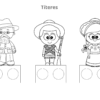 Unidad didáctica: ¡Viaje al pasado a 1910! 12 Tres ilustraciones de marionetas -un hombre con gafas y sombrero, un joven con poncho y una niña con trenzas- evocan 1910. Cada una de ellas se sitúa sobre un recuadro con tres círculos en blanco debajo, perfectos para Unidad didáctica: ¡Viaje al pasado a 1910!.