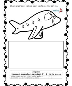 De Cuadernillo de Trabajo Juguemos con Rimas Para Preescolar, esta hoja de trabajo en blanco y negro presenta un avión de dibujos animados y un espacio para dibujar algo que rime con 