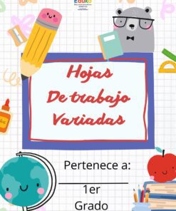 Portada con divertidos dibujos de un oso, un lápiz, un globo terráqueo, una manzana, unas tijeras y libros. El texto reza: 