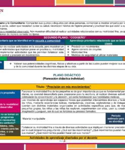 Una colorida tabla de planificación educativa en español esboza la planificación didáctica de 