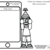 Llegó el frío...¿Y ahora qué hacemos? 27 Ficha de trabajo en blanco y negro con el contorno de un gran smartphone a la izquierda y un niño con sombrero de fiesta y cámara en la mano a la derecha. El texto dice