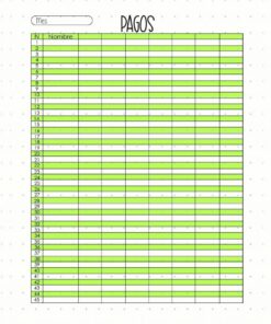 Una imagen digital que muestra tres tablas de Colores de la Agenda Escolar 2020-2021 codificadas por colores tituladas 'asientos', 'pagos' y 'tareas', cada una con filas etiquetadas del n1 al n31 y columnas para detalles específicos, en colores verde, azul y naranja respectivamente. .