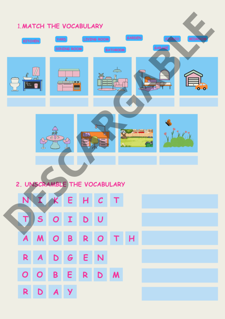 Mini-cuadernillo de trabajo: House Vocabulary