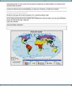 TERCER TRIMESTRE Programa Analítico GEOGRAFÍA Secundaria 1º (Ciclo Escolar 2023 – 2024), cubriendo climas fríos y la influencia de la Corriente del Golfo. Incluye preguntas sobre zonas climáticas, un mapa climático mundial y un gráfico con imágenes de diferentes influencias climáticas. El texto del encabezado está en español. Ajuste perfecto para un Programa Analítico de Secundaria.