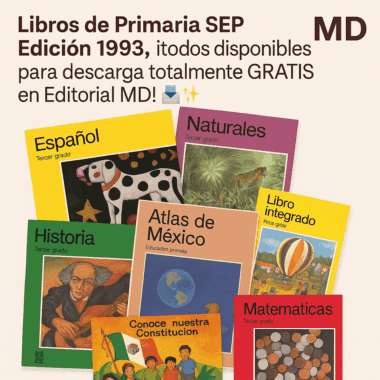 Una colección de coloridos libros de texto escolares mexicanos de primaria de 1993 para tercer grado, incluyendo español, historia, geografía, matemáticas y ciencias naturales, dispuestos superpuestos unos sobre otros.