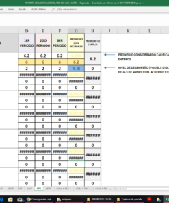 Descripción: Captura de pantalla de un Reporte de Calificaciones Secundaria Automatizado que muestra el registro de asistencia estudiantil con columnas para nombres de estudiantes y estado de asistencia marc.