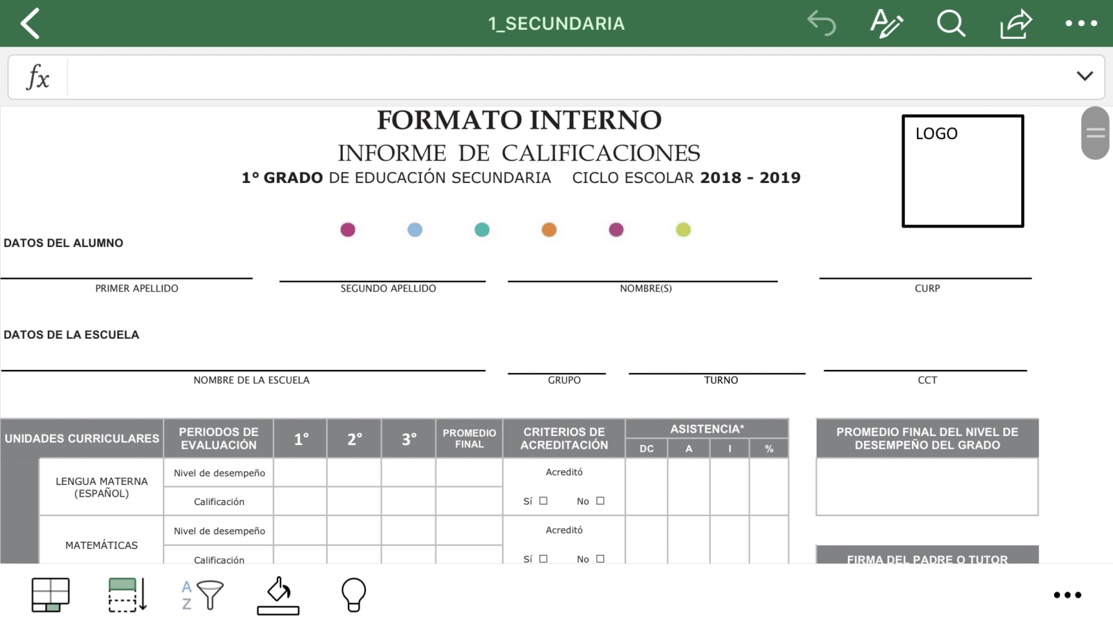 ejemplo de formato de calificaciones