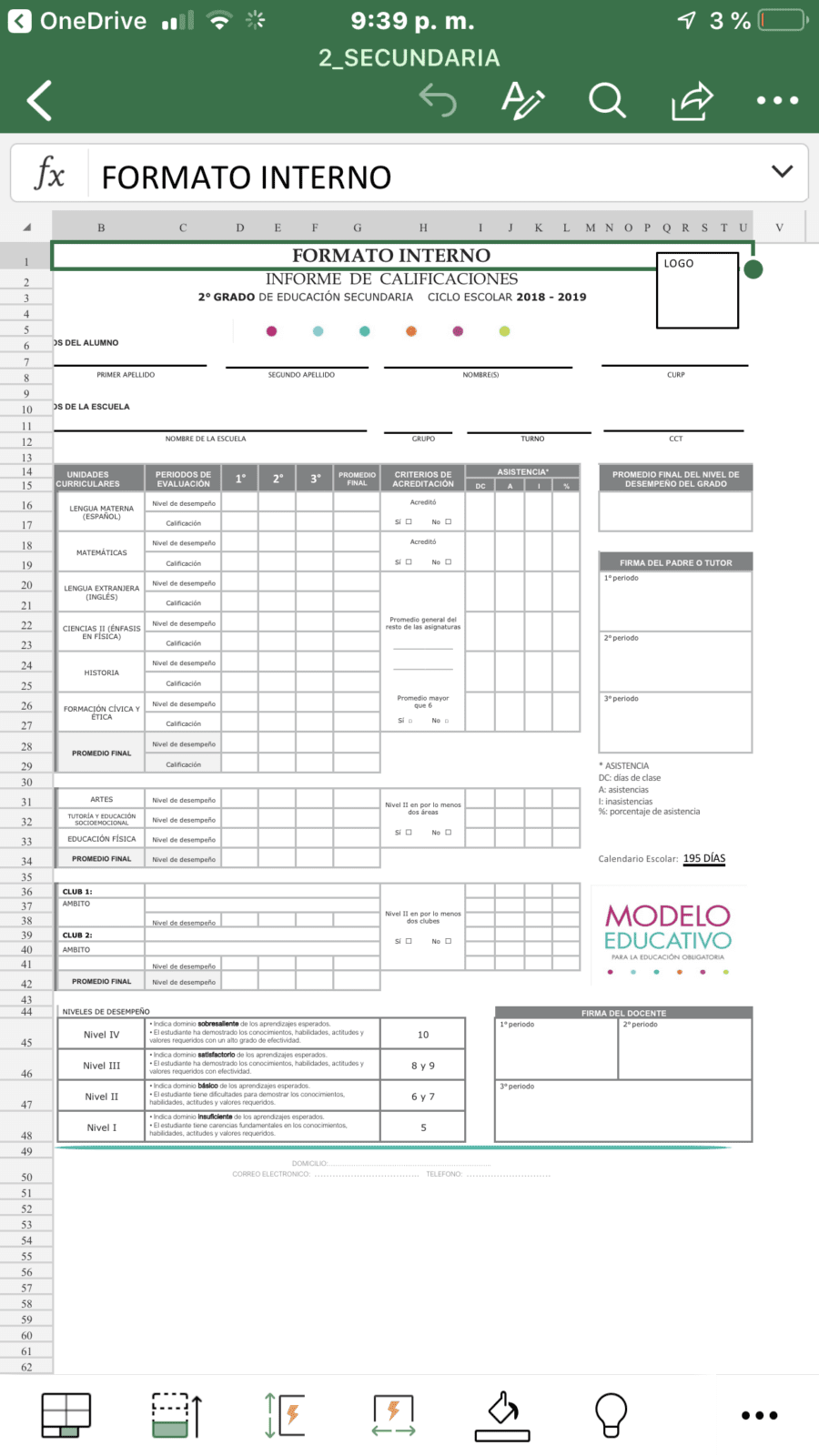 Formato Editable De Reporte De Evaluación Secundaria 3er Año