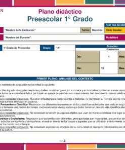 Planeación Los Títeres para Preescolar es un colorido documento de 1er grado con secciones para información de la escuela, año del ciclo, maestro, grupo, semanas y análisis del contexto de enseñanza en lenguaje, matemáticas y desarrollo socioemocional.