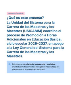 Guía de Estudio HORAS ADICIONALES HISTORIA Educación Secundaria- USICAMM 2026 - 2027 + (Simulador 90 Reactivos) 50 Diapositiva informativa en español sobre la coordinación de la USICAMM del proceso 2026-2027 para la promoción a horas adicionales en Educación Básica, enfatizando un enfoque voluntario, transparente y equitativo.