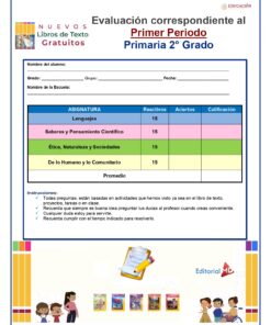 Boleta de calificaciones colorida para un estudiante de segundo grado, que detalla las calificaciones en tres materias: Idiomas, Ciencias/Pensamiento y Naturaleza/Sociedad, cada una con una puntuación de 15/15. Se incluyen secciones para nombre, grado, grupo y escuela. Las instrucciones para los estudiantes se enumeran en la parte inferior. Perfecto para un Examen Primer Trimestre Segundo Grado 2023 - 2024 NEM.