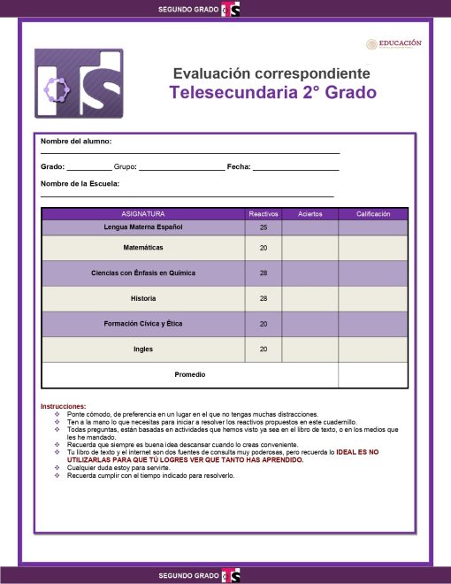 2° Grado Examen 2do Trimestre Telesecundaria page 0001 1