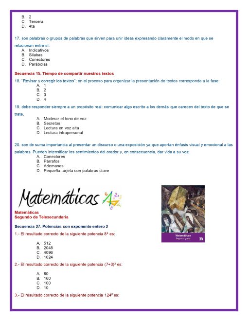 2° Grado Examen 3er Trimestre Telesecundaria page 0004