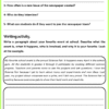 50 Lecturas en Inglés para 5to Grado de Primaria (Reading Comprehension) 7 Una hoja de trabajo con preguntas y una actividad de escritura. Las preguntas son sobre el periódico escolar, incluido su nombre, quién escribe para él, su frecuencia, los sujetos de las entrevistas y cómo unirse al equipo. La actividad de escritura implica describir un evento escolar favorito.