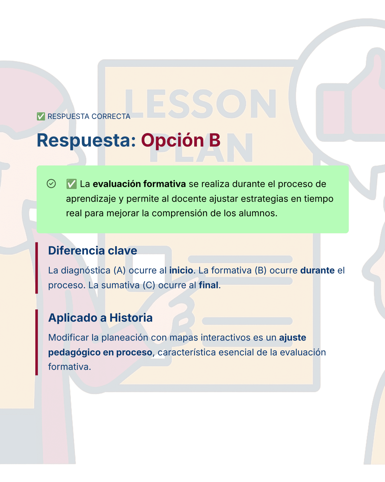 Guía de Estudio HORAS ADICIONALES HISTORIA Educación Secundaria- USICAMM 2026 - 2027 + (Simulador 90 Reactivos) 13 Una infografía digital explica la evaluación formativa en la educación, destacando su papel en el ajuste de las estrategias de enseñanza. Distingue entre evaluación diagnóstica, formativa y sumativa, con la clase de historia como ejemplo.