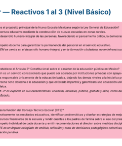 Guía de Estudio PROMOCIÓN HORIZONTAL SUPERVISIÓN – USICAMM 2026 – 2027 + (Simulador 90 Reactivos) 22 Captura de pantalla de un simulador de nivel básico con tres preguntas de opción múltiple sobre la educación mexicana. Cada pregunta tiene tres posibles respuestas, una marcada como correcta, y una justificación explicativa en un recuadro resaltado en rosa.