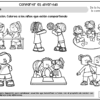 Planeación JUGANDO APRENDEMOS LAS REGLAS modalidad ABJ aprendizaje basado en el juego (Preescolar) 12 Seis escenas de dibujos animados en blanco y negro de niños; algunos comparten y juegan alegremente, mientras que otros se pelean o se enfadan. La instrucción pide colorear a los niños que están compartiendo. El texto habla de la importancia de compartir.