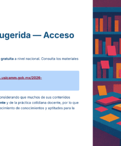 Guía de Estudio HORAS ADICIONALES CIENCIAS QUÍMICA Educación Secundaria- USICAMM 2026 – 2027 + (Simulador 90 Reactivos) 16 Un hombre sentado en un escritorio leyendo un libro, rodeado de estanterías llenas de libros. A la izquierda, un texto bilingüe en español ofrece acceso libre a bibliografía sugerida y un enlace destacado a materiales de química.