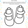 El Cuadernillo Actividades Educación Socioemocional presenta un dibujo de un zapato en blanco y negro con espacio para escribir, actividades para imaginarse en los zapatos de otra persona y coloridas estrellas y garabatos que decoran la página.