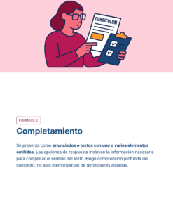 Ilustración de una persona que sostiene un portapapeles y un papel con la etiqueta 