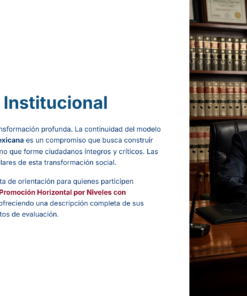 Guía de Estudio PROMOCIÓN HORIZONTAL Educación SECUNDARIA – USICAMM 2026 – 2027 + (Simulador 90 Reactivos) 28 Un hombre de traje sentado en un escritorio escribiendo, con estanterías y la bandera mexicana detrás. El texto de la izquierda habla de la presentación institucional del modelo educativo de la Nueva Escuela Mexicana.
