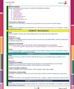 Una página de un libro o documento educativo. El diseño consta de títulos, viñetas y párrafos que analizan el proceso de creación y publicación de noticias, con secciones como 
