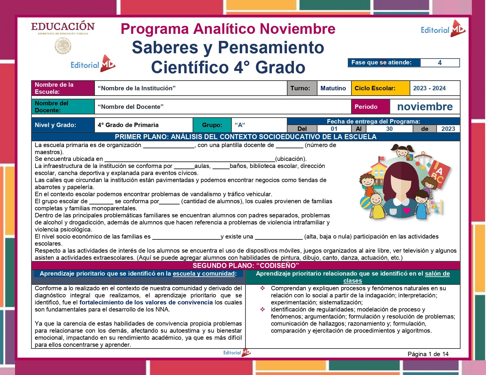 Planeacion de Noviembre de Cuarto Grado de Primaria 2023