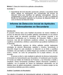 Curso Contestado "Atención educativa a estudiantes con aptitudes sobresalientes de educación básica" 10 Un formulario de informe educativo en español titulado