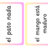 Dos tarjetas con frases en español. La primera tarjeta dice 