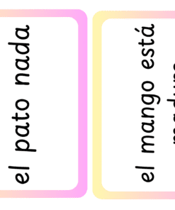 Dos tarjetas con frases en español. La primera tarjeta dice 