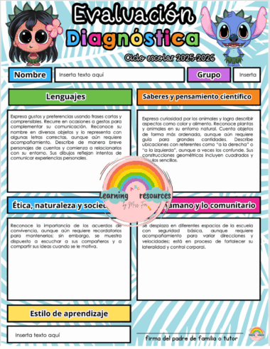 KIT DE REPORTES DE EVALUACIÓN DIAGNÓSTICA ESTILO LILI Y STITCH PREESCOLAR - Image 2