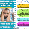 Una niña triste con la cabeza apoyada en las manos está sentada en un pupitre. El texto ofrece estrategias de enseñanza para niños con problemas de aprendizaje, fomento de la empatía, ideas prácticas y recursos descargables inmediatos para los profesores.