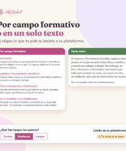 Generador automático de observaciones y sugerencias para la boleta · Primaria 1º a 6º · NEM · Excel 7 Comparación de los formatos «Por campo formativo» y «Texto único» para informes educativos con diferentes opciones de extensión y plataforma.