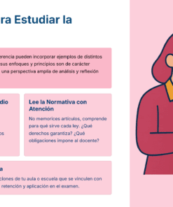 Guía de Estudio HORAS ADICIONALES MATEMÁTICAS Educación Secundaria- USICAMM 2026 - 2027 + (Simulador 90 Reactivos) 26 Ilustración de una mujer con gafas escribiendo en un cuaderno, junto a consejos para estudiar bibliografía, que incluyen priorizar el plan de estudio, leer la normativa y conectar la teoría con la práctica, todo ello en cuadros de texto en español.