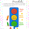 Un colorido dibujo de un semáforo con caritas sonrientes rojas, amarillas y verdes, rodeado de lápices de colores y frases: 