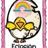 UNIDAD DIDACTICA EL CICLO DE LA VIDA 8 Un simpático pollito amarillo ante una cáscara de huevo agrietada con un borde rosa.