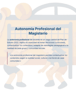 Guía de Estudio HORAS ADICIONALES EDUCACIÓN FÍSICA Primaria y Secundaria- USICAMM 2026 - 2027 + (Simulador 90 Reactivos) 25 Gráfico con texto que explica la autonomía profesional de los profesores, destacando su importancia en las decisiones curriculares y adaptando la enseñanza a la realidad de cada grupo y comunidad escolar. De fondo, ilustraciones de niños jugando.