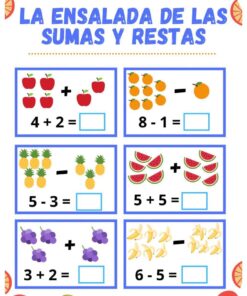 Una colorida hoja de ejercicios de matemáticas titulada 