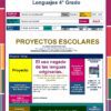 Planeación (Proyectos) Abril Cuarto Grado Primaria NEM 2026 16 Colorido cartel educativo para un programa de artes del lenguaje de cuarto grado titulado