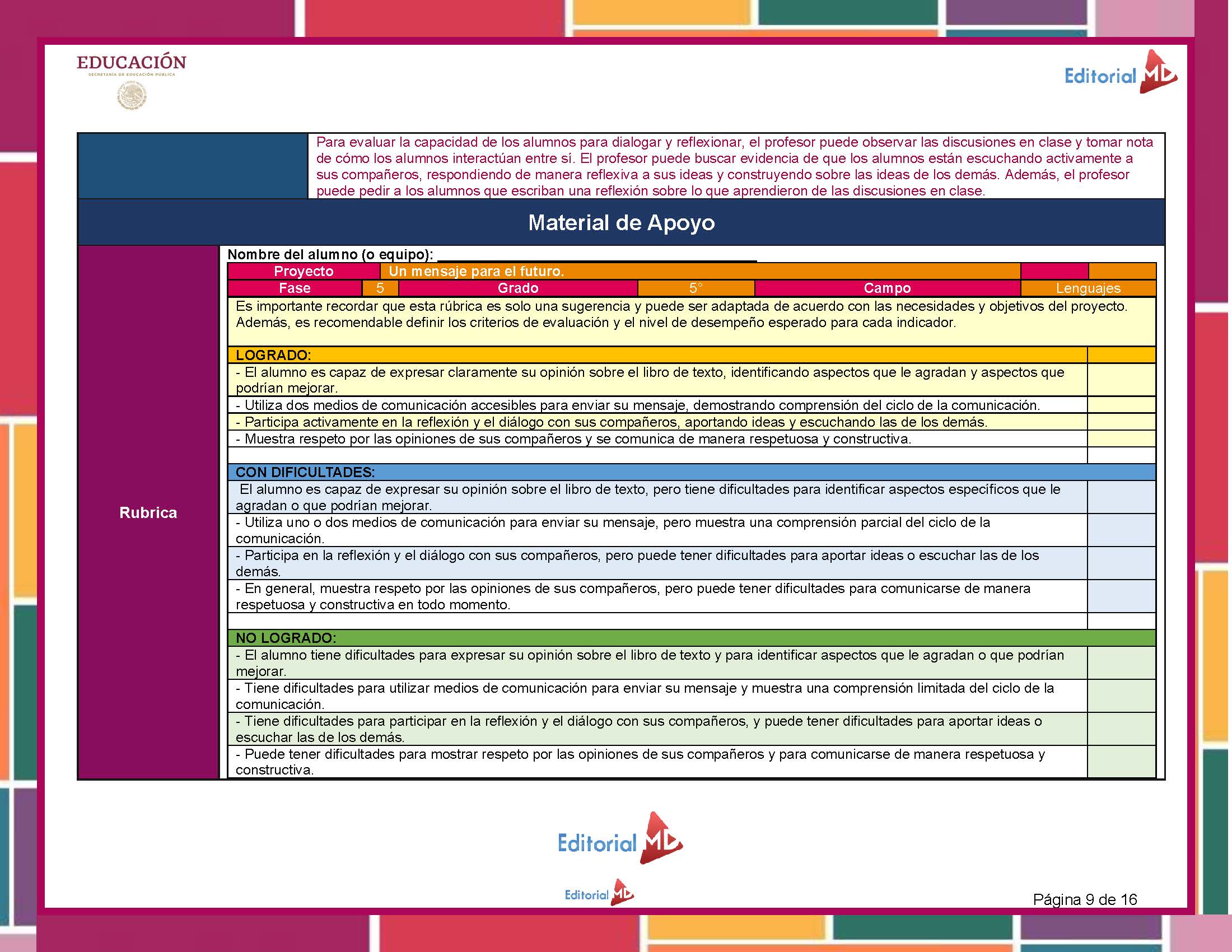 Planeación de Enero de Quinto Grado de Primaria 2024 - 2025 NEM