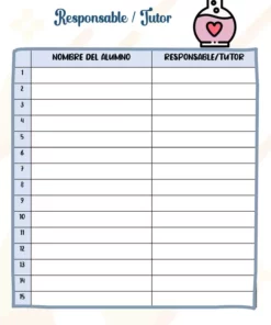 Una hoja de registro de aula en español con la etiqueta 