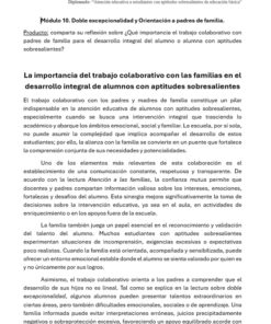 Curso Contestado "Atención educativa a estudiantes con aptitudes sobresalientes de educación básica" 11 Un documento en español titulado