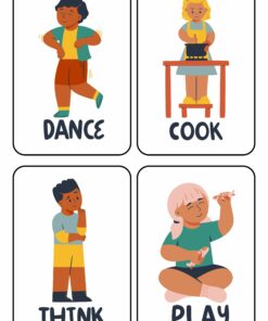 Ilustración de cuatro niños realizando actividades animadas: uno de ellos, que lleva la etiqueta 