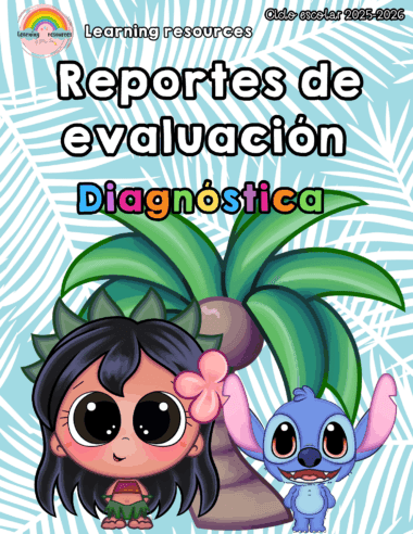 KIT DE REPORTES DE EVALUACIÓN DIAGNÓSTICA ESTILO LILI Y STITCH PREESCOLAR