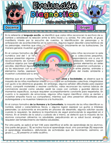 KIT DE REPORTES DE EVALUACIÓN DIAGNÓSTICA ESTILO LILI Y STITCH PREESCOLAR - Image 3