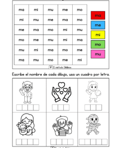 Una hoja de ejercicios en español con una actividad para colorear en la que los alumnos colorean sílabas (