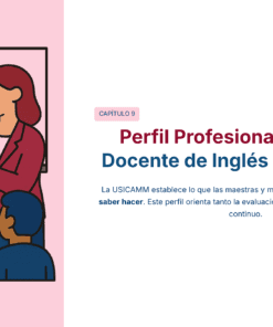 Guía de Estudio HORAS ADICIONALES INGLÉS Educación Secundaria- USICAMM 2026 – 2027 + (Simulador 90 Reactivos) 22 Ilustración de una profesora señalando un cartel de